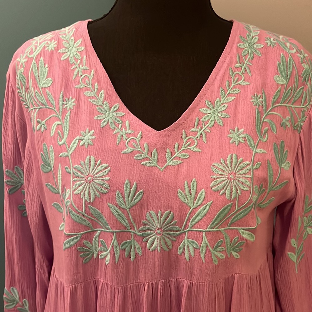 J. Marie Lilac Floral Embroidered Tiered Dress Size Small - Picture 3 of 16